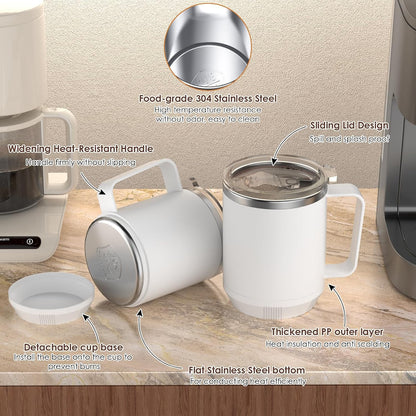 Felibeaco 16oz Heated Coffee Mug with Flat Bottom for Rapid Heating, Stainless Steel Heated Coffee Cup Suitable for Different Coffee Mug Warmer/Heaters, Heated Mug/Cup for Home and Office Desk,White