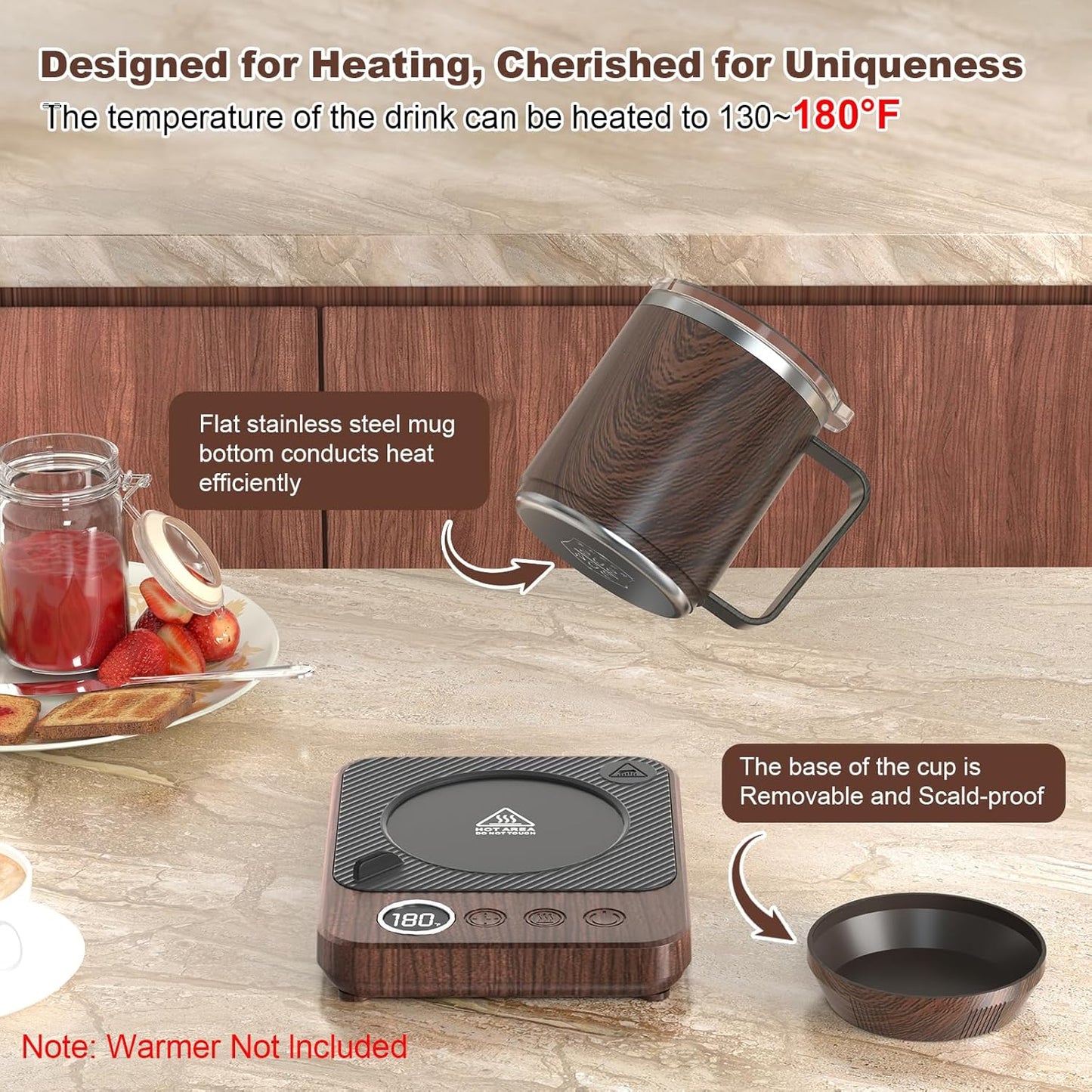 Felibeaco 16oz Heated Coffee Mug with Flat Bottom for Rapid Heating, Stainless Steel Heated Coffee Cup Suitable for Different Coffee Mug Warmer/Heaters, Heated Mug/Cup for Home and Office Desk,White