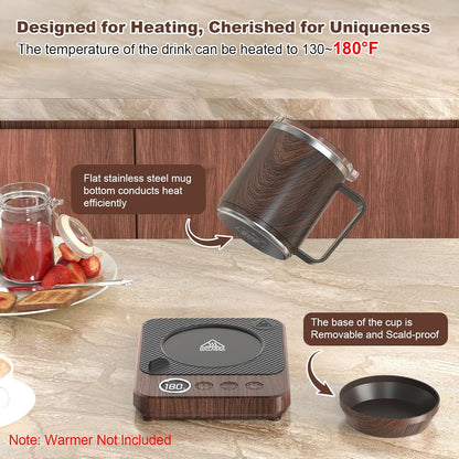 Felibeaco 16oz Heated Coffee Mug with Flat Bottom for Rapid Heating, Stainless Steel Heated Coffee Cup Suitable for Different Coffee Mug Warmer/Heaters, Heated Mug/Cup for Home and Office Desk,White