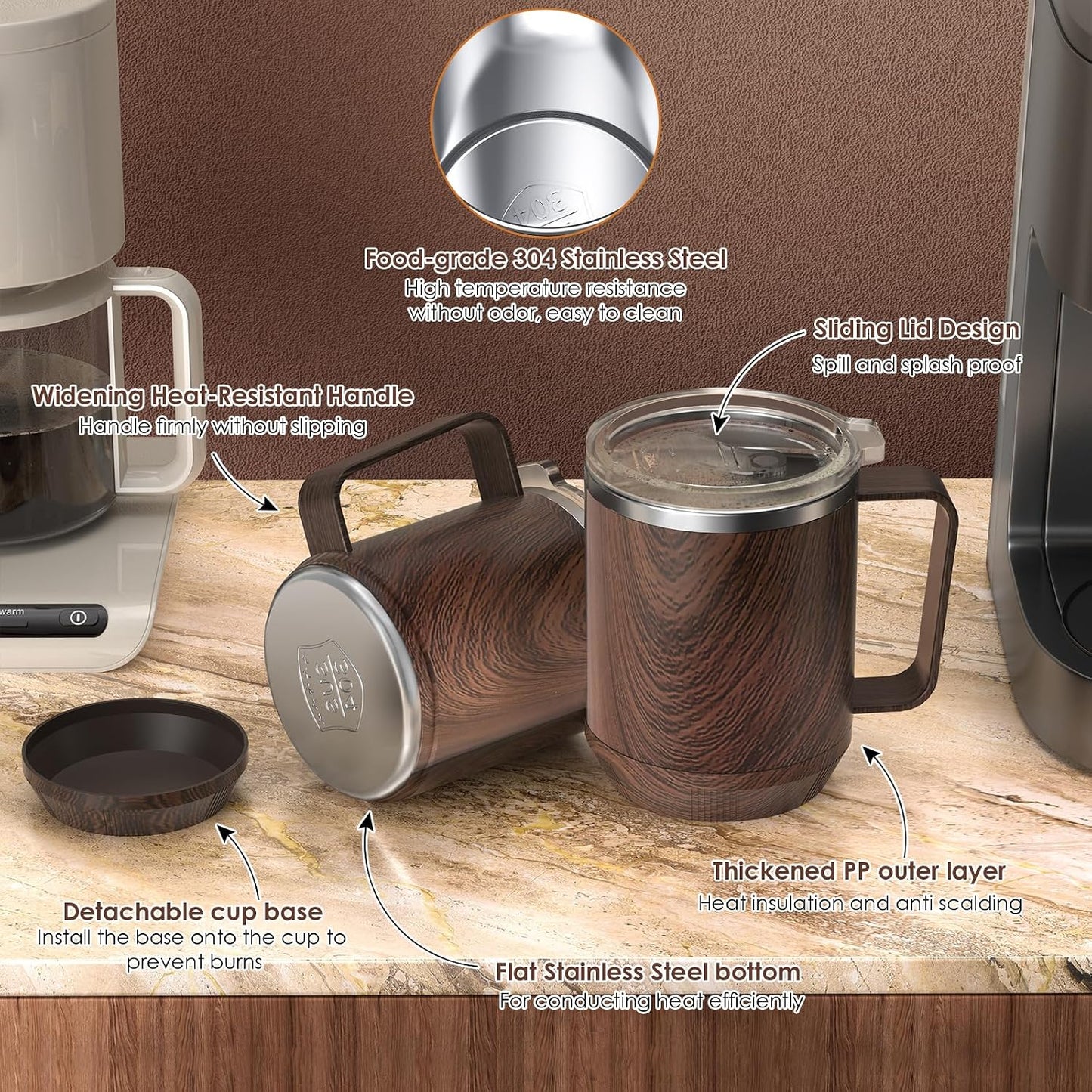 Felibeaco 16oz Heated Coffee Mug with Flat Bottom for Rapid Heating, Stainless Steel Heated Coffee Cup Suitable for Different Coffee Mug Warmer/Heaters, Heated Mug/Cup for Home and Office Desk,White