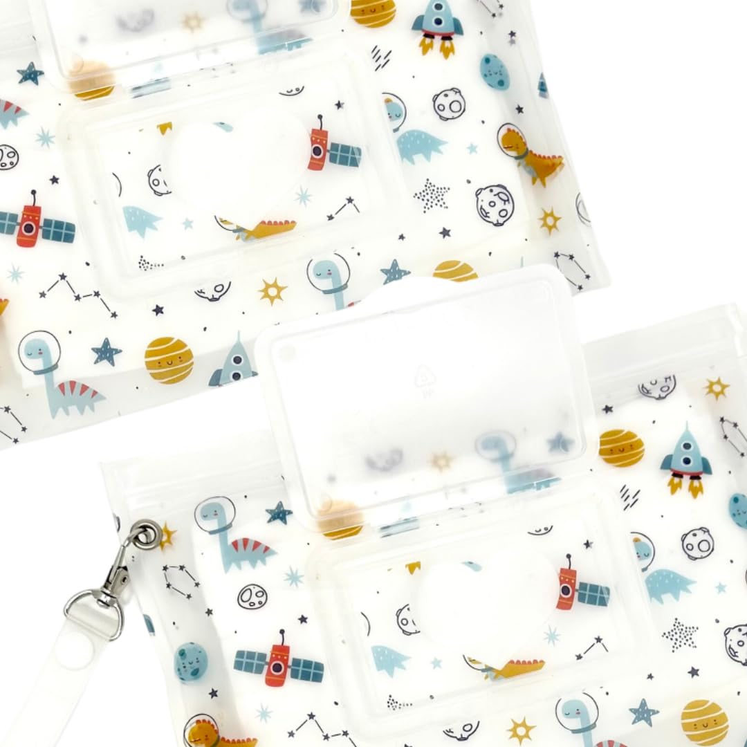 Portable & Refillable Wet Wipe Pouch - Reusable Baby Wipes Holder & Container, Mini Floral Love, 2pcs