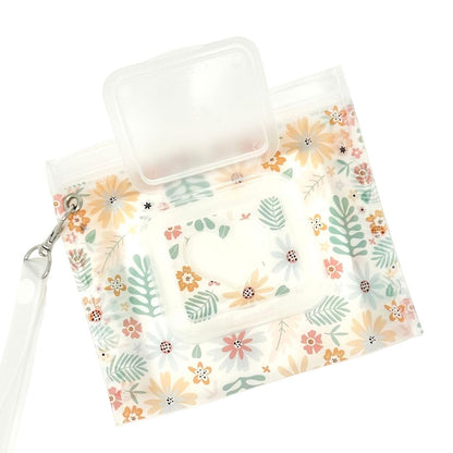 Portable & Refillable Wet Wipe Pouch - Reusable Baby Wipes Holder & Container, Mini Floral Love, 2pcs