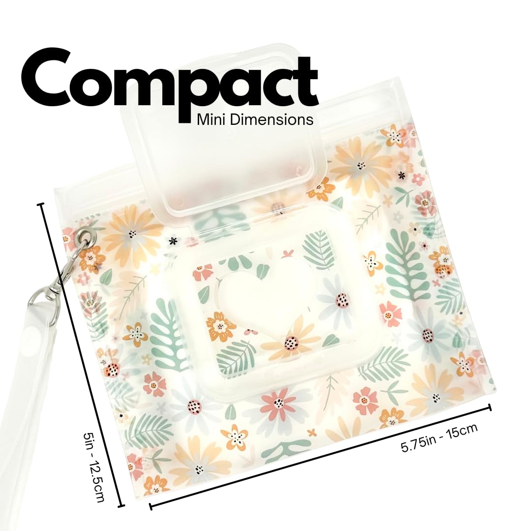 Portable & Refillable Wet Wipe Pouch - Reusable Baby Wipes Holder & Container, Mini Floral Love, 2pcs