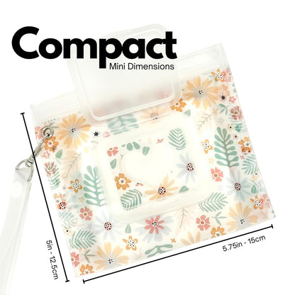 Portable & Refillable Wet Wipe Pouch - Reusable Baby Wipes Holder & Container, Mini Floral Love, 2pcs