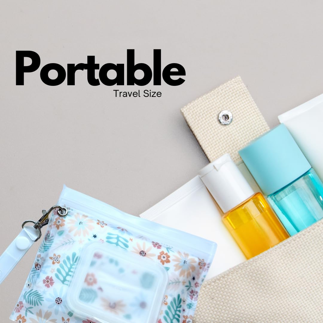 Portable & Refillable Wet Wipe Pouch - Reusable Baby Wipes Holder & Container, Mini Floral Love, 2pcs