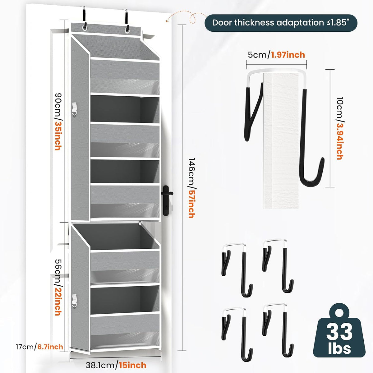 Over Door Organizer for Bedroom, Bathroom, Nursery, Dorm