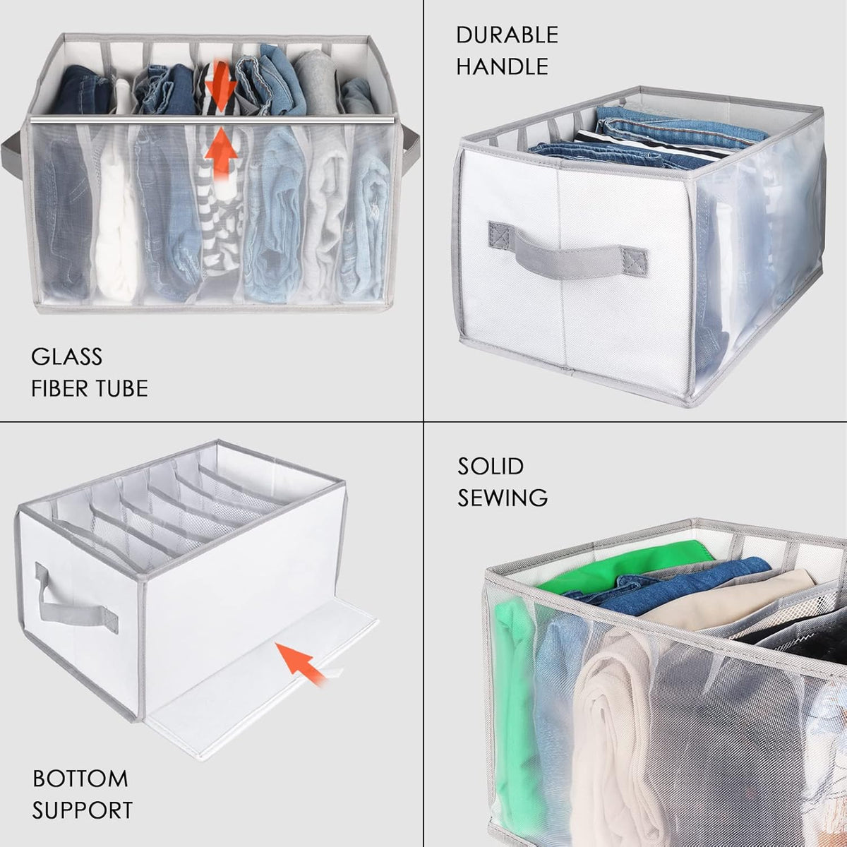 Extra Large Jeans Drawer Organizers for Clothing, 7 Grids, 2 Pack