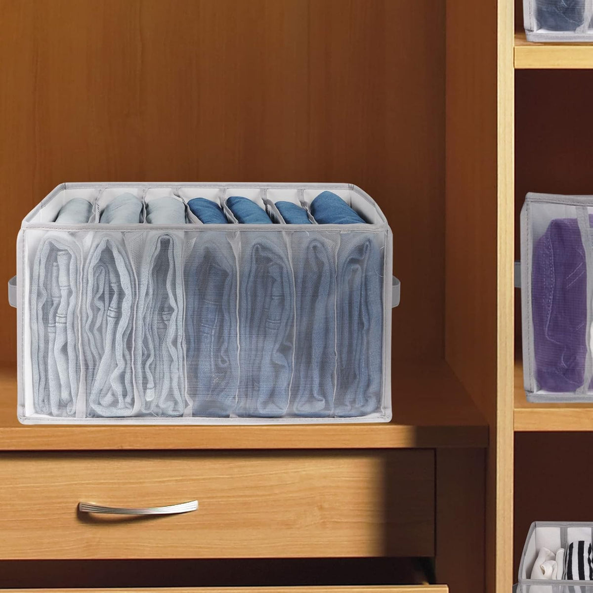 Extra Large Jeans Drawer Organizers for Clothing, 7 Grids, 2 Pack