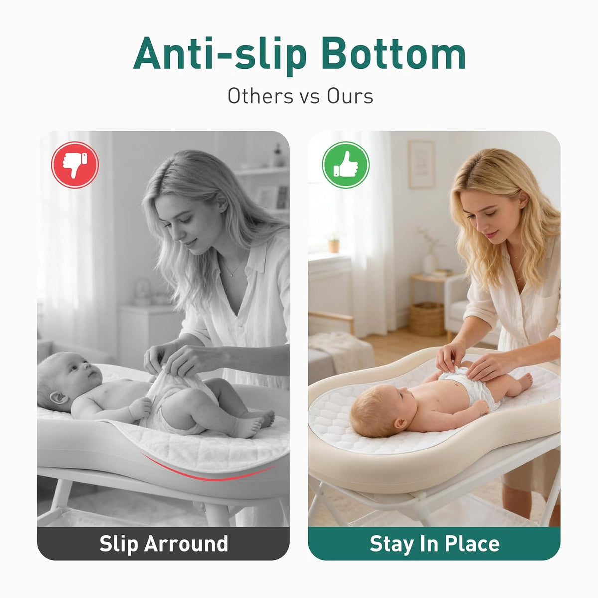 Organic Quilted Thicker Baby Changing Pad Liners 3 Pack Waterproof, Soft & Warm On Baby's Back, Absorbent, Non-Slip, Machine Washable Reusable Diaper Change Mats Liners Fits Peanut Changing Table Pads