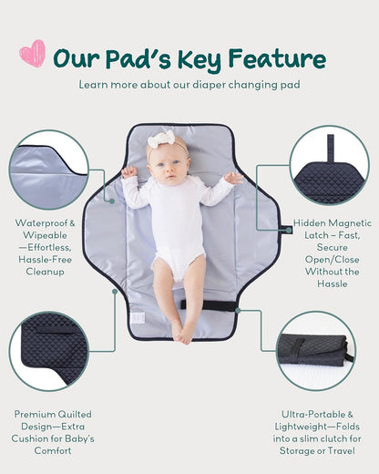Diaper Changing Pad Portable, Baby Changing Mat with Magnetic Latches, Travel Pad for Diaper Bag, Baby Essentials, Wipeable & Waterproof Mat (Soft Sand, Regular)