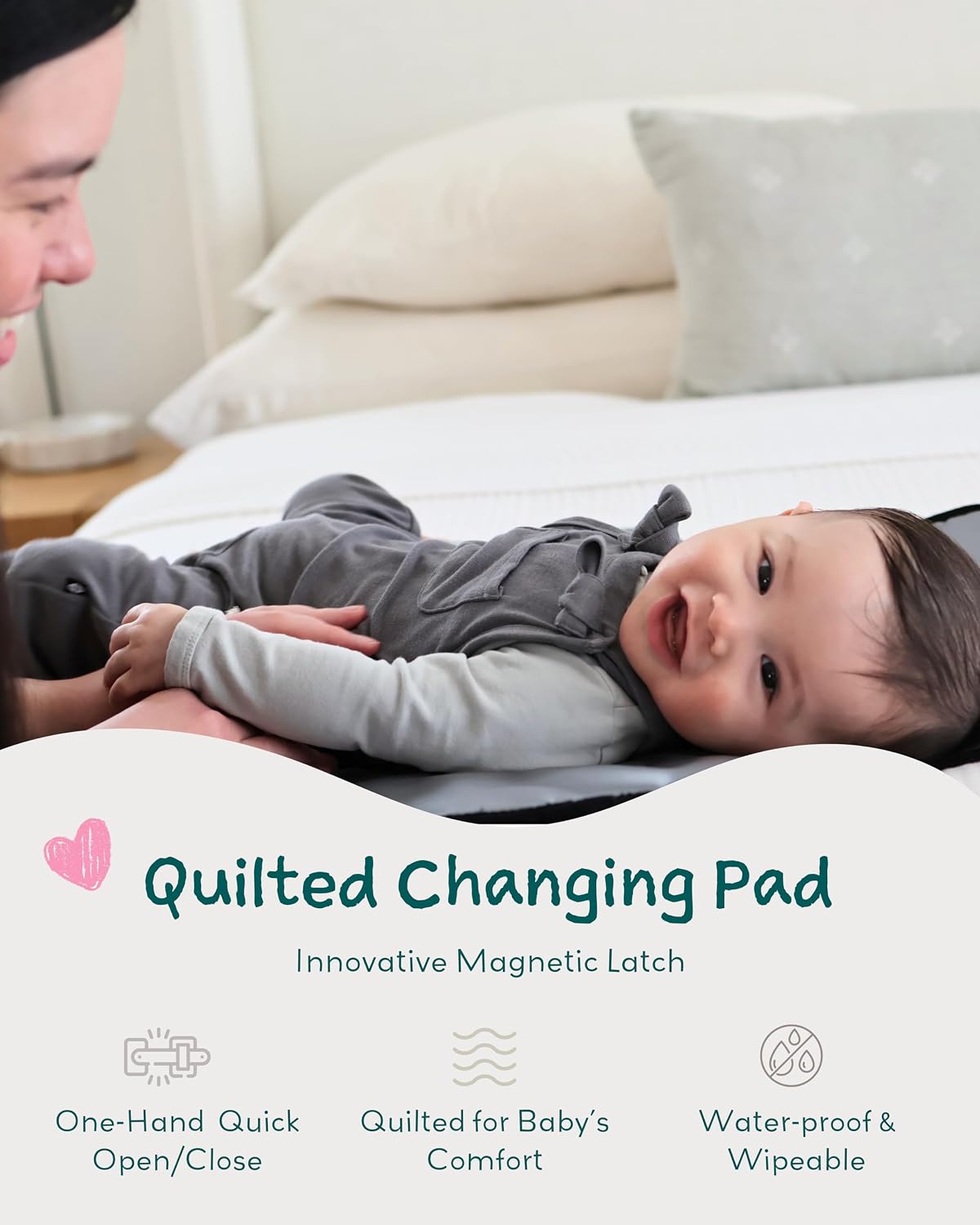Diaper Changing Pad Portable, Baby Changing Mat with Magnetic Latches, Travel Pad for Diaper Bag, Baby Essentials, Wipeable & Waterproof Mat (Soft Sand, Regular)