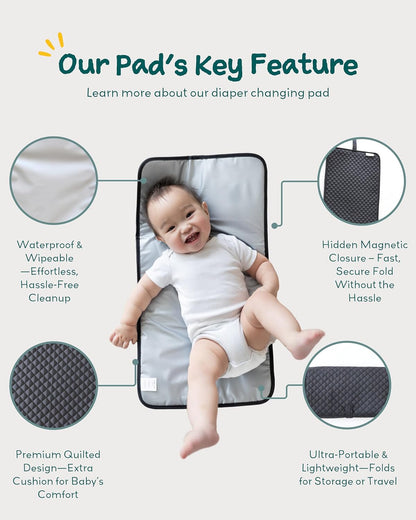 Diaper Changing Pad Portable, Baby Changing Mat with Magnetic Latches, Travel Pad for Diaper Bag, Baby Essentials, Wipeable & Waterproof Mat (Soft Sand, Regular)