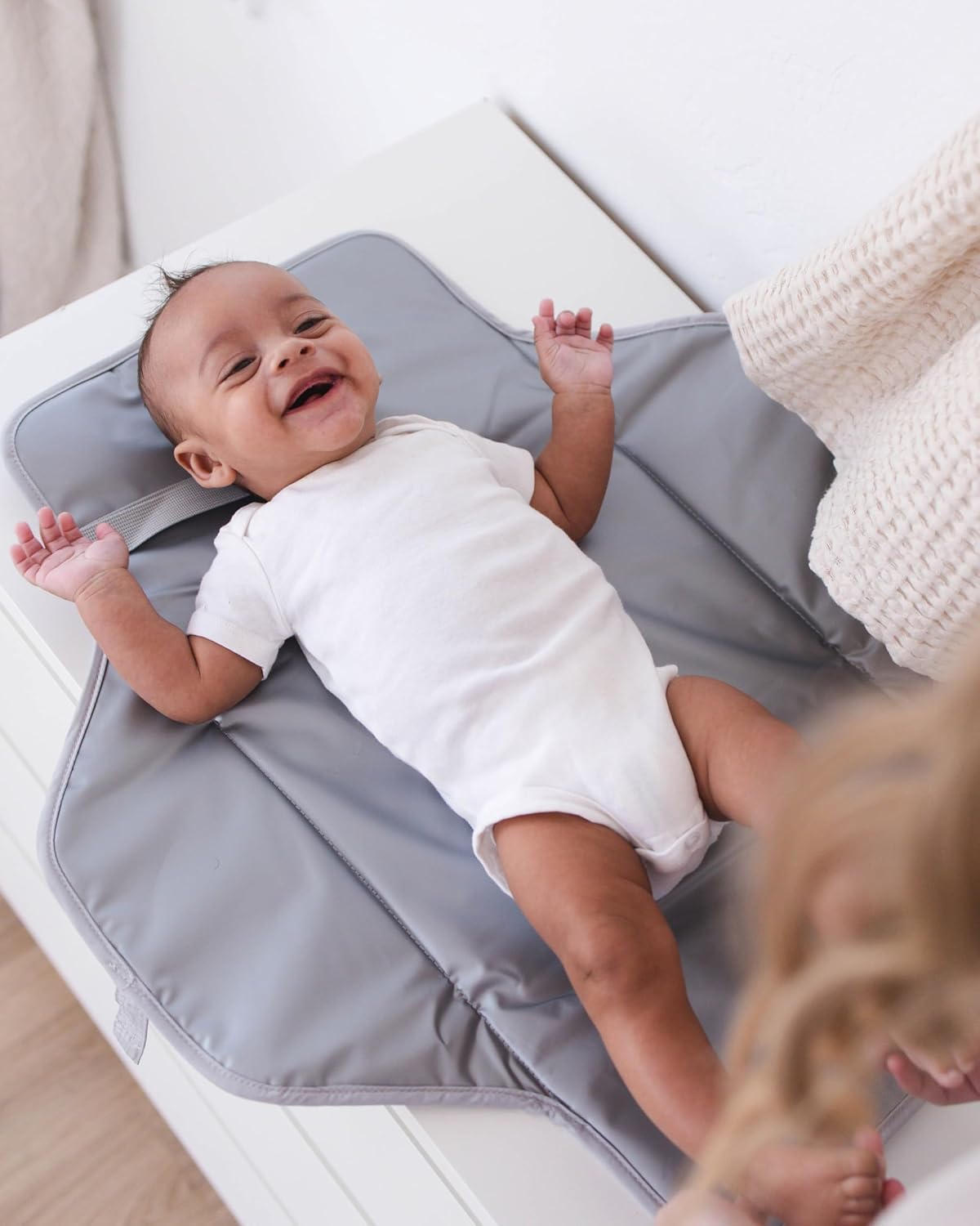 Diaper Changing Pad Portable, Baby Changing Mat with Magnetic Latches, Travel Pad for Diaper Bag, Baby Essentials, Wipeable & Waterproof Mat (Soft Sand, Regular)