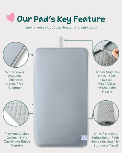 Diaper Changing Pad Portable, Baby Changing Mat with Magnetic Latches, Travel Pad for Diaper Bag, Baby Essentials, Wipeable & Waterproof Mat (Soft Sand, Regular)