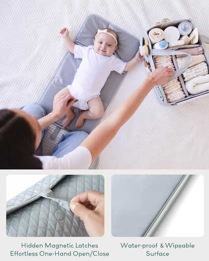 Diaper Changing Pad Portable, Baby Changing Mat with Magnetic Latches, Travel Pad for Diaper Bag, Baby Essentials, Wipeable & Waterproof Mat (Soft Sand, Regular)
