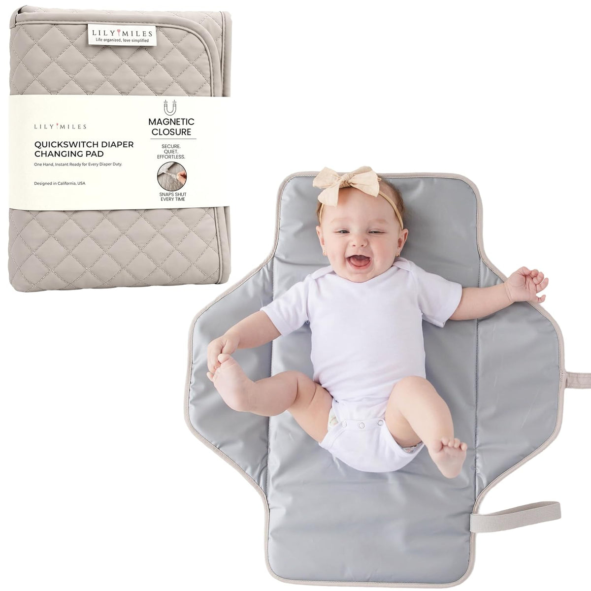 Diaper Changing Pad Portable, Baby Changing Mat with Magnetic Latches, Travel Pad for Diaper Bag, Baby Essentials, Wipeable & Waterproof Mat (Soft Sand, Regular)