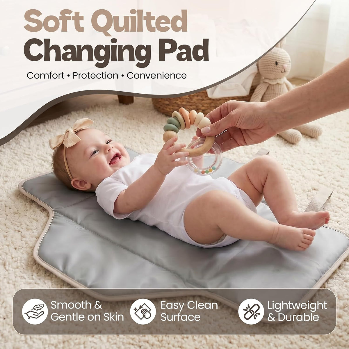 Diaper Changing Pad Portable, Baby Changing Mat with Magnetic Latches, Travel Pad for Diaper Bag, Baby Essentials, Wipeable & Waterproof Mat (Soft Sand, Regular)