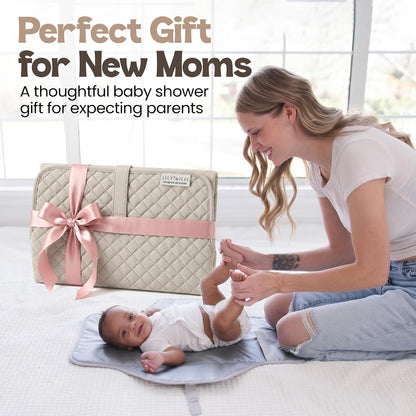 Diaper Changing Pad Portable, Baby Changing Mat with Magnetic Latches, Travel Pad for Diaper Bag, Baby Essentials, Wipeable & Waterproof Mat (Soft Sand, Regular)