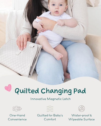 Diaper Changing Pad Portable, Baby Changing Mat with Magnetic Latches, Travel Pad for Diaper Bag, Baby Essentials, Wipeable & Waterproof Mat (Soft Sand, Regular)