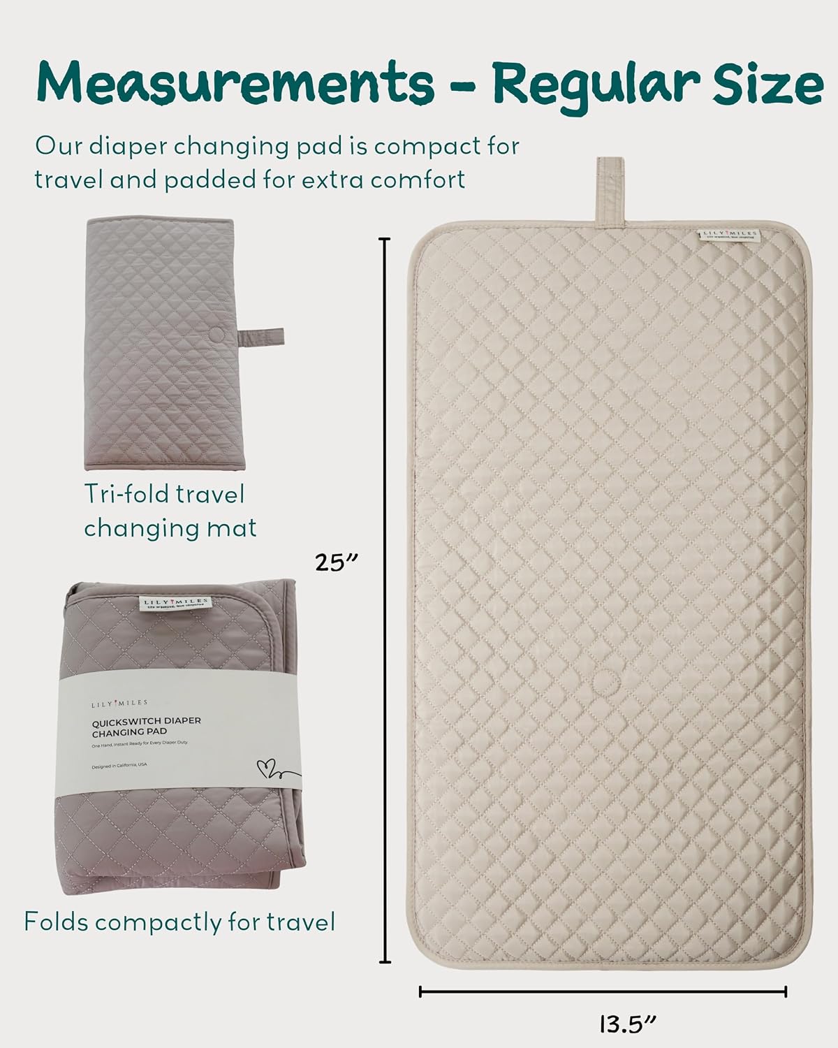 Diaper Changing Pad Portable, Baby Changing Mat with Magnetic Latches, Travel Pad for Diaper Bag, Baby Essentials, Wipeable & Waterproof Mat (Soft Sand, Regular)
