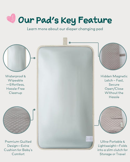 Diaper Changing Pad Portable, Baby Changing Mat with Magnetic Latches, Travel Pad for Diaper Bag, Baby Essentials, Wipeable & Waterproof Mat (Soft Sand, Regular)