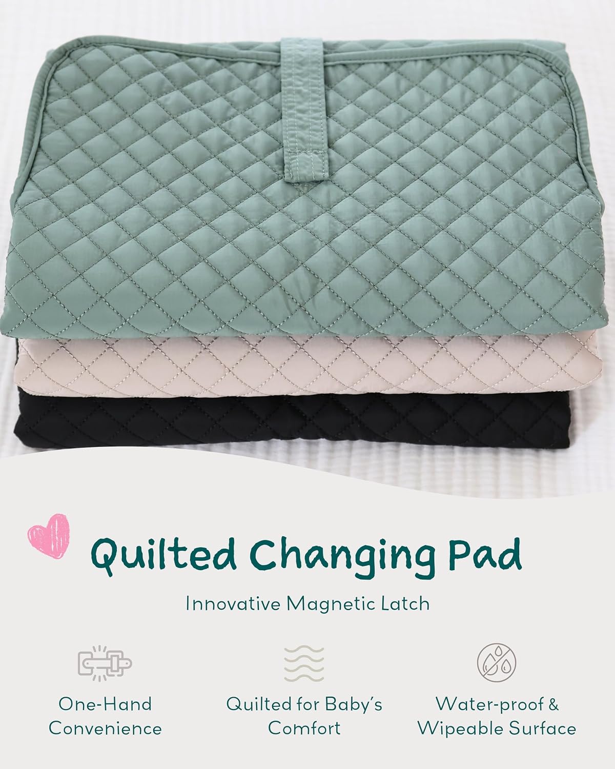 Diaper Changing Pad Portable, Baby Changing Mat with Magnetic Latches, Travel Pad for Diaper Bag, Baby Essentials, Wipeable & Waterproof Mat (Soft Sand, Regular)