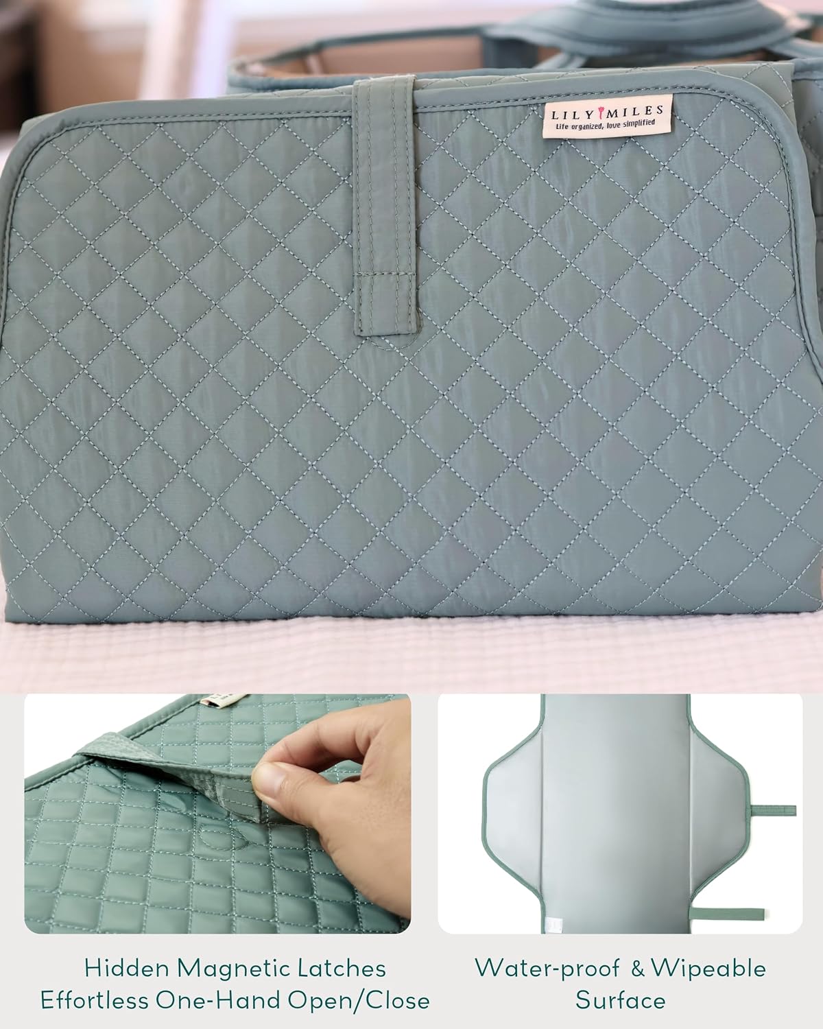 Diaper Changing Pad Portable, Baby Changing Mat with Magnetic Latches, Travel Pad for Diaper Bag, Baby Essentials, Wipeable & Waterproof Mat (Soft Sand, Regular)