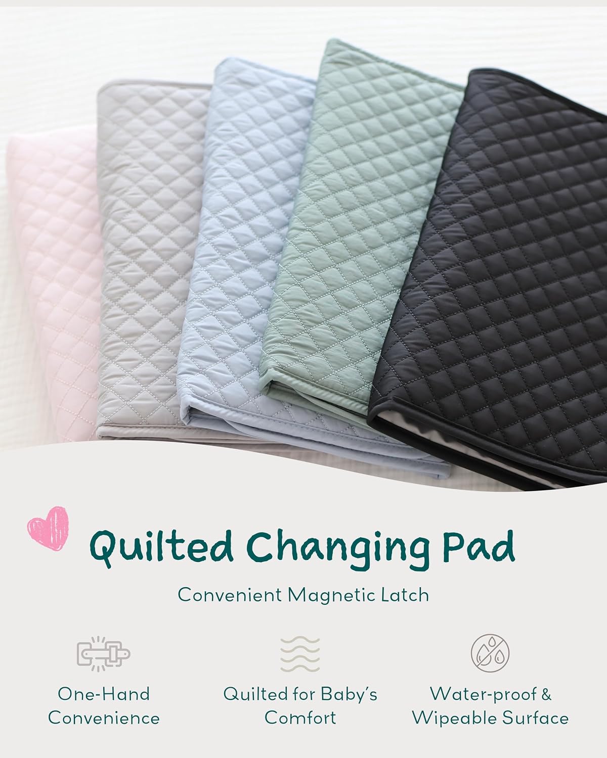 Diaper Changing Pad Portable, Baby Changing Mat with Magnetic Latches, Travel Pad for Diaper Bag, Baby Essentials, Wipeable & Waterproof Mat (Soft Sand, Regular)
