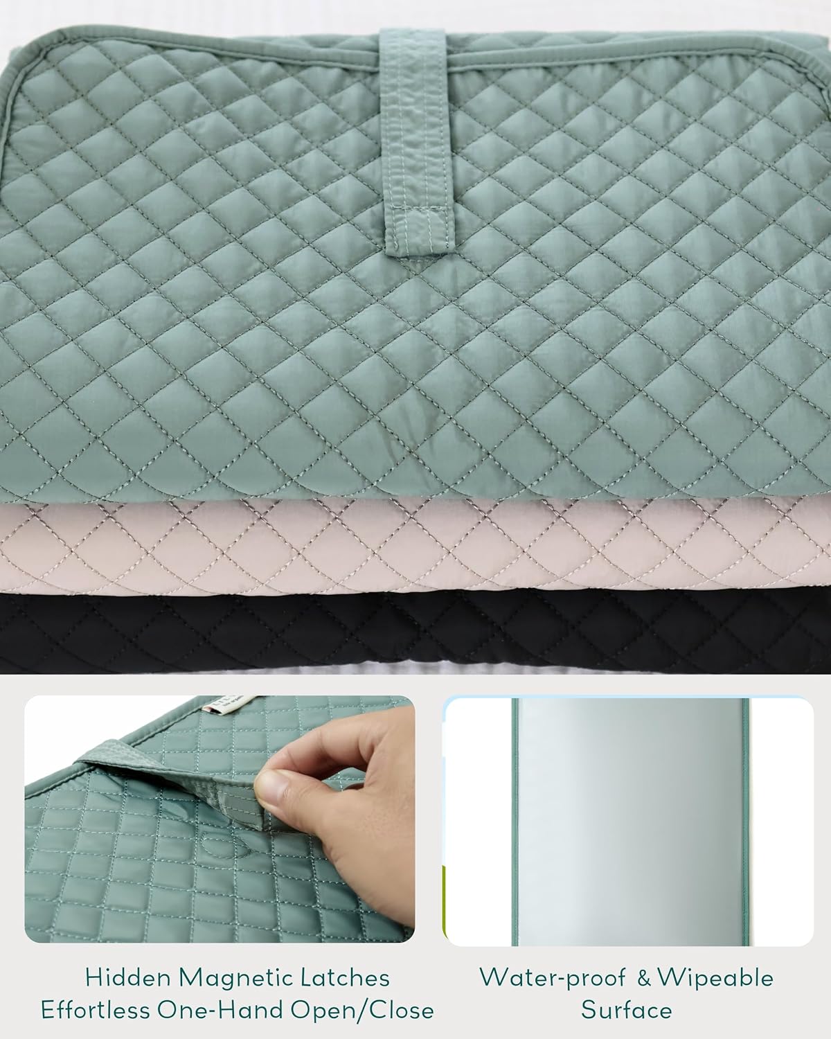 Diaper Changing Pad Portable, Baby Changing Mat with Magnetic Latches, Travel Pad for Diaper Bag, Baby Essentials, Wipeable & Waterproof Mat (Soft Sand, Regular)