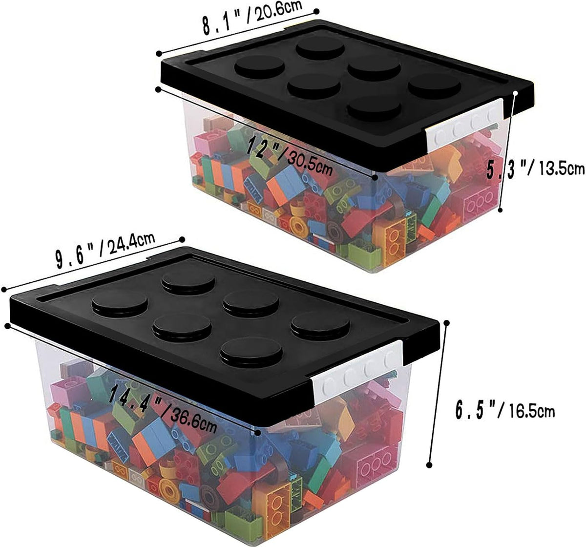 Plastic Storage Bins with Lids - Stackable Toy Storage Organizer Box Set of 2, Toy Chests with Compatible Building Baseplate and Lid, Storage Container for Building Bricks - Yellow+Green