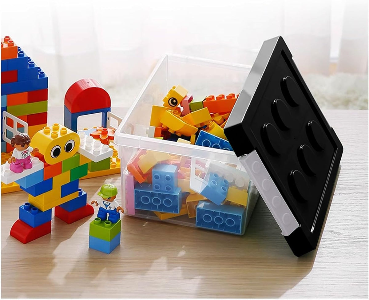 Plastic Storage Bins with Lids - Stackable Toy Storage Organizer Box Set of 2, Toy Chests with Compatible Building Baseplate and Lid, Storage Container for Building Bricks - Yellow+Green