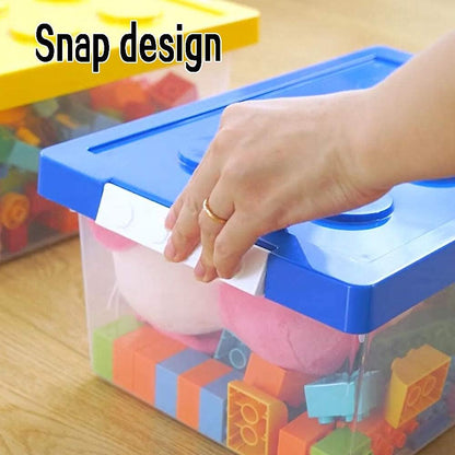 Plastic Storage Bins with Lids - Stackable Toy Storage Organizer Box Set of 2, Toy Chests with Compatible Building Baseplate and Lid, Storage Container for Building Bricks - Yellow+Green