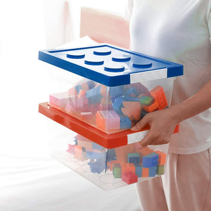 Plastic Storage Bins with Lids - Stackable Toy Storage Organizer Box Set of 2, Toy Chests with Compatible Building Baseplate and Lid, Storage Container for Building Bricks - Yellow+Green