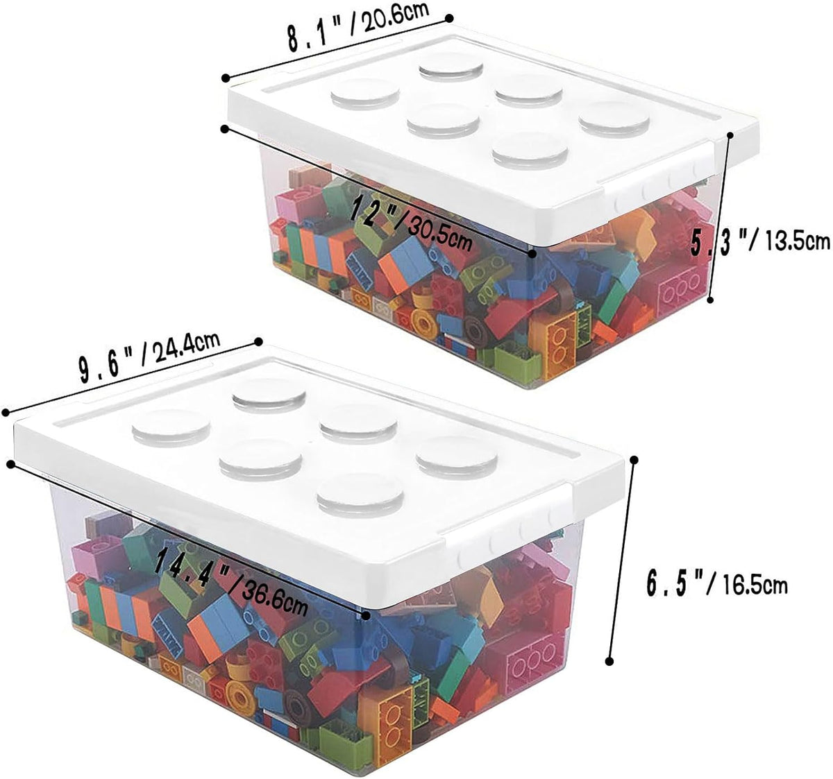 Plastic Storage Bins with Lids - Stackable Toy Storage Organizer Box Set of 2, Toy Chests with Compatible Building Baseplate and Lid, Storage Container for Building Bricks - Yellow+Green