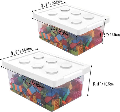 Plastic Storage Bins with Lids - Stackable Toy Storage Organizer Box Set of 2, Toy Chests with Compatible Building Baseplate and Lid, Storage Container for Building Bricks - Yellow+Green