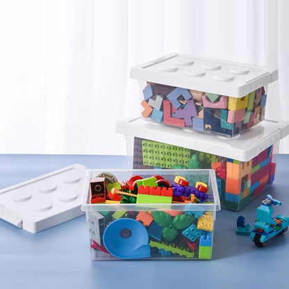 Plastic Storage Bins with Lids - Stackable Toy Storage Organizer Box Set of 2, Toy Chests with Compatible Building Baseplate and Lid, Storage Container for Building Bricks - Yellow+Green