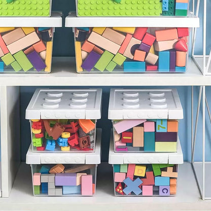 Plastic Storage Bins with Lids - Stackable Toy Storage Organizer Box Set of 2, Toy Chests with Compatible Building Baseplate and Lid, Storage Container for Building Bricks - Yellow+Green