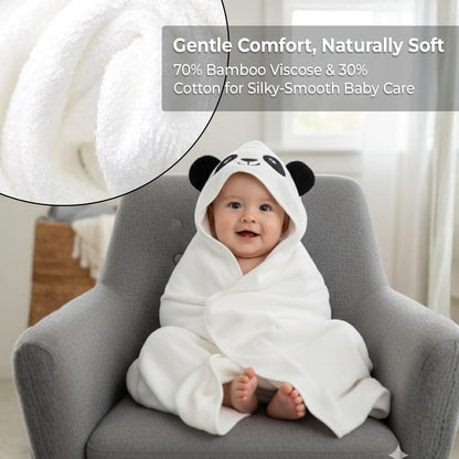 Grey Bath Kneeler and Elbow Rest Pad Set (2Pcs) with Panda Hooded Towel I Made from Viscose Derived from Bamboo & Cotton I Soft, Anti- Slip & Absorbent Kneeler Pad with Elbow Rest Pockets for Baby