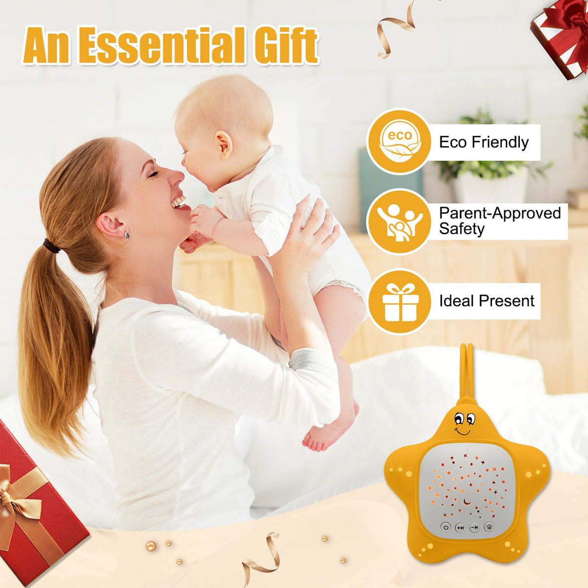 Portable White Noise Sleep Soother Baby Sound Machine with Star Projector