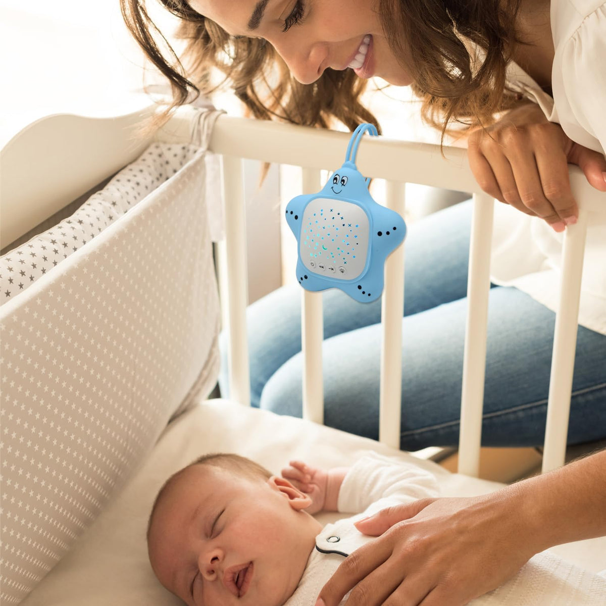 Portable White Noise Sleep Soother Baby Sound Machine with Star Projector