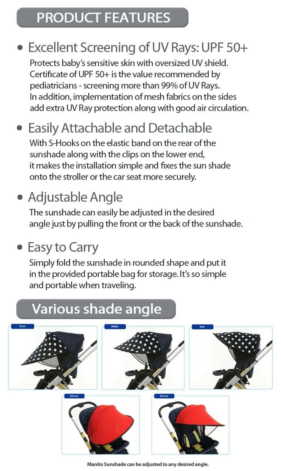 Sun Shade for Strollers and Car Seats (Black) UPF 50+