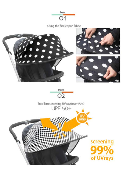 Sun Shade for Strollers and Car Seats (Black) UPF 50+
