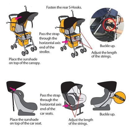 Sun Shade for Strollers and Car Seats (Black) UPF 50+