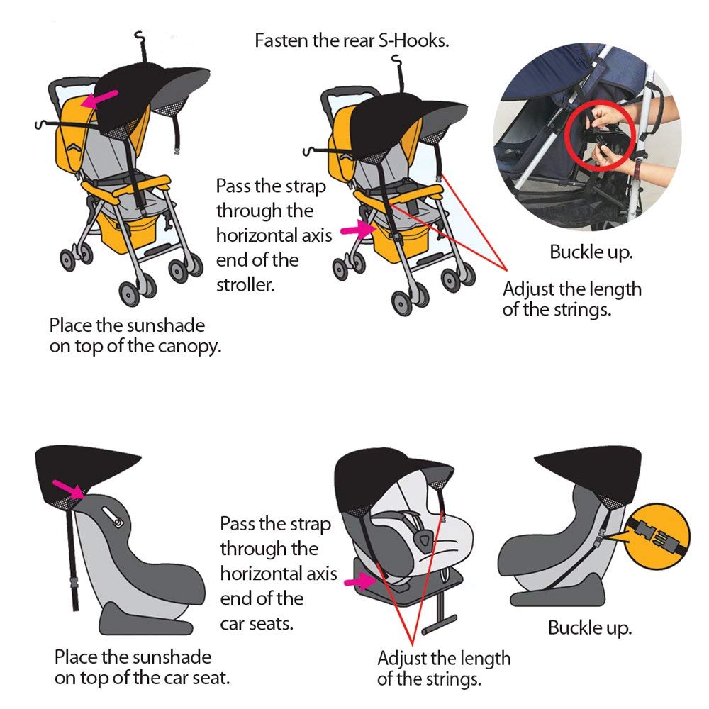 Sun Shade for Strollers and Car Seats (Black) UPF 50+