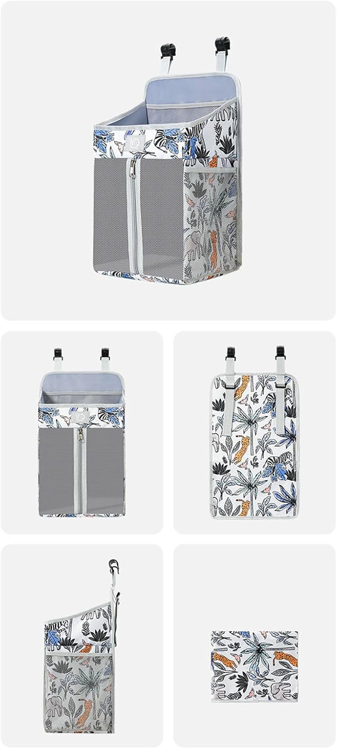 Practical Bedsides Hanging Storage Bag for Diapers Bottles Toy Sturdy Oxford Cloth Organizers with Pockets Changing Table Diaper Organizers
