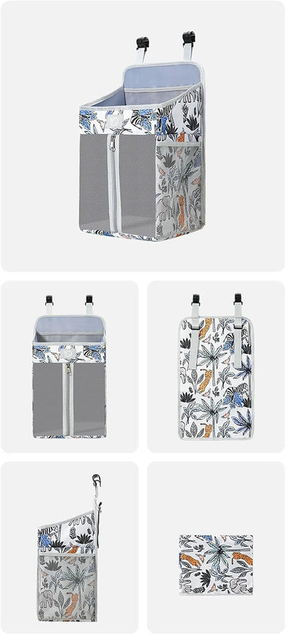 Practical Bedsides Hanging Storage Bag for Diapers Bottles Toy Sturdy Oxford Cloth Organizers with Pockets Changing Table Diaper Organizers