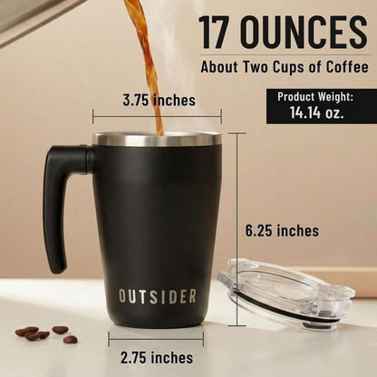 The AM 17 oz Stainless Steel Vacuum Insulated Coffee Mug with 180° Rotating Swivel Handle and Lockable Spill Proof Lid – Travel Tumbler for Outdoor, Home & Office - Navy