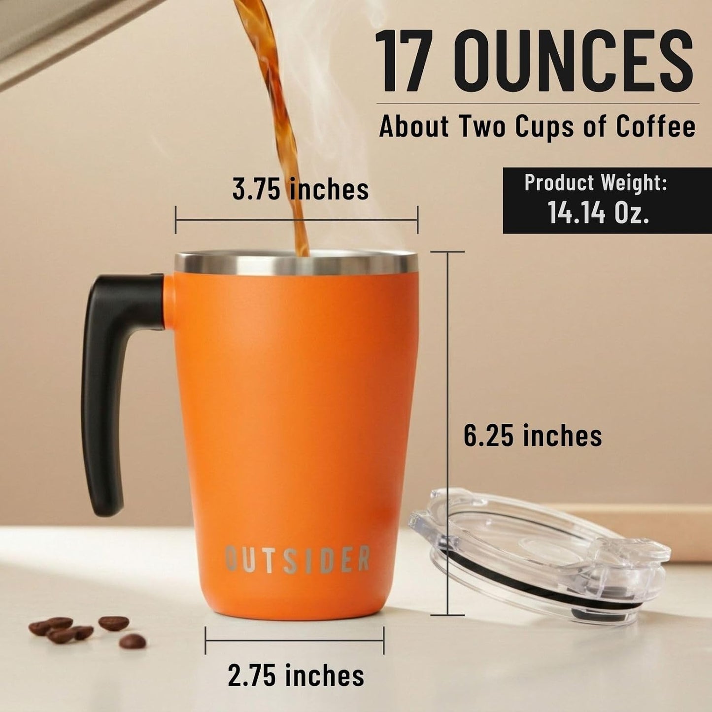 The AM 17 oz Stainless Steel Vacuum Insulated Coffee Mug with 180° Rotating Swivel Handle and Lockable Spill Proof Lid – Travel Tumbler for Outdoor, Home & Office - Navy