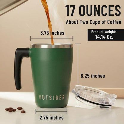 The AM 17 oz Stainless Steel Vacuum Insulated Coffee Mug with 180° Rotating Swivel Handle and Lockable Spill Proof Lid – Travel Tumbler for Outdoor, Home & Office - Navy