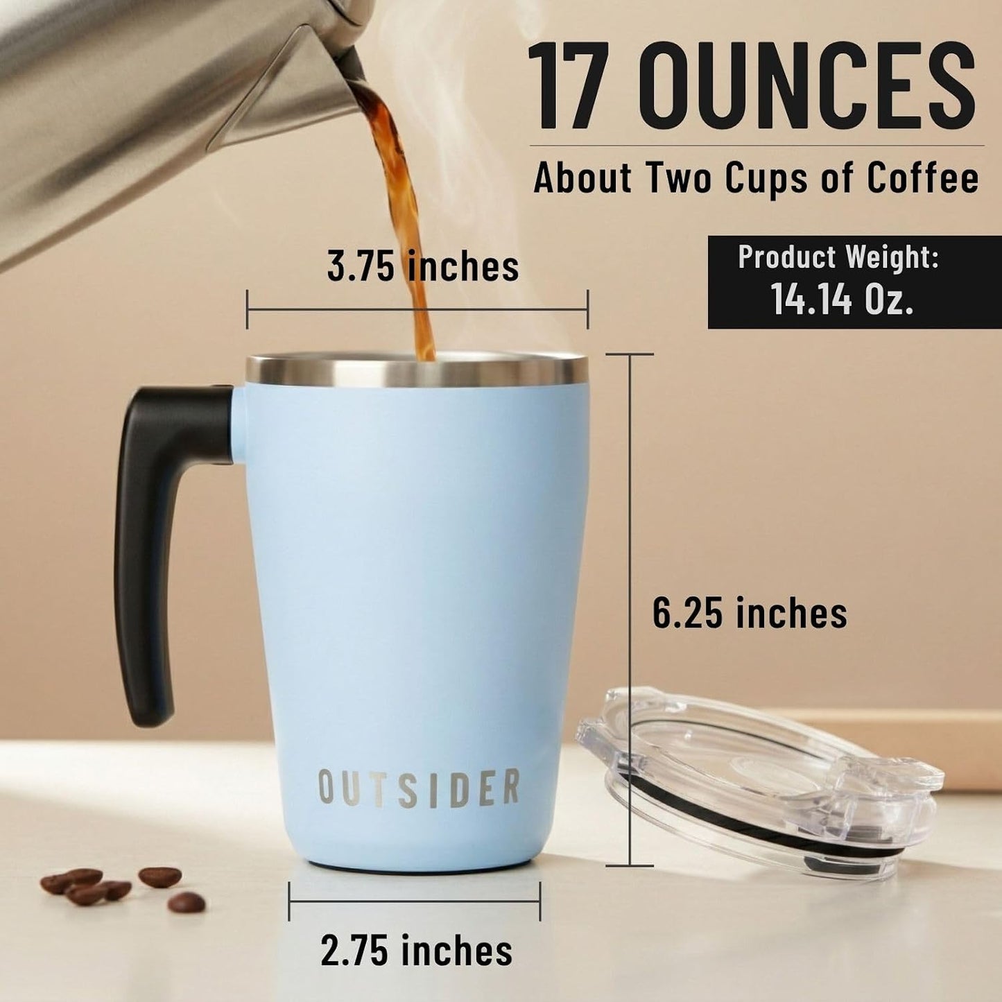 The AM 17 oz Stainless Steel Vacuum Insulated Coffee Mug with 180° Rotating Swivel Handle and Lockable Spill Proof Lid – Travel Tumbler for Outdoor, Home & Office - Navy